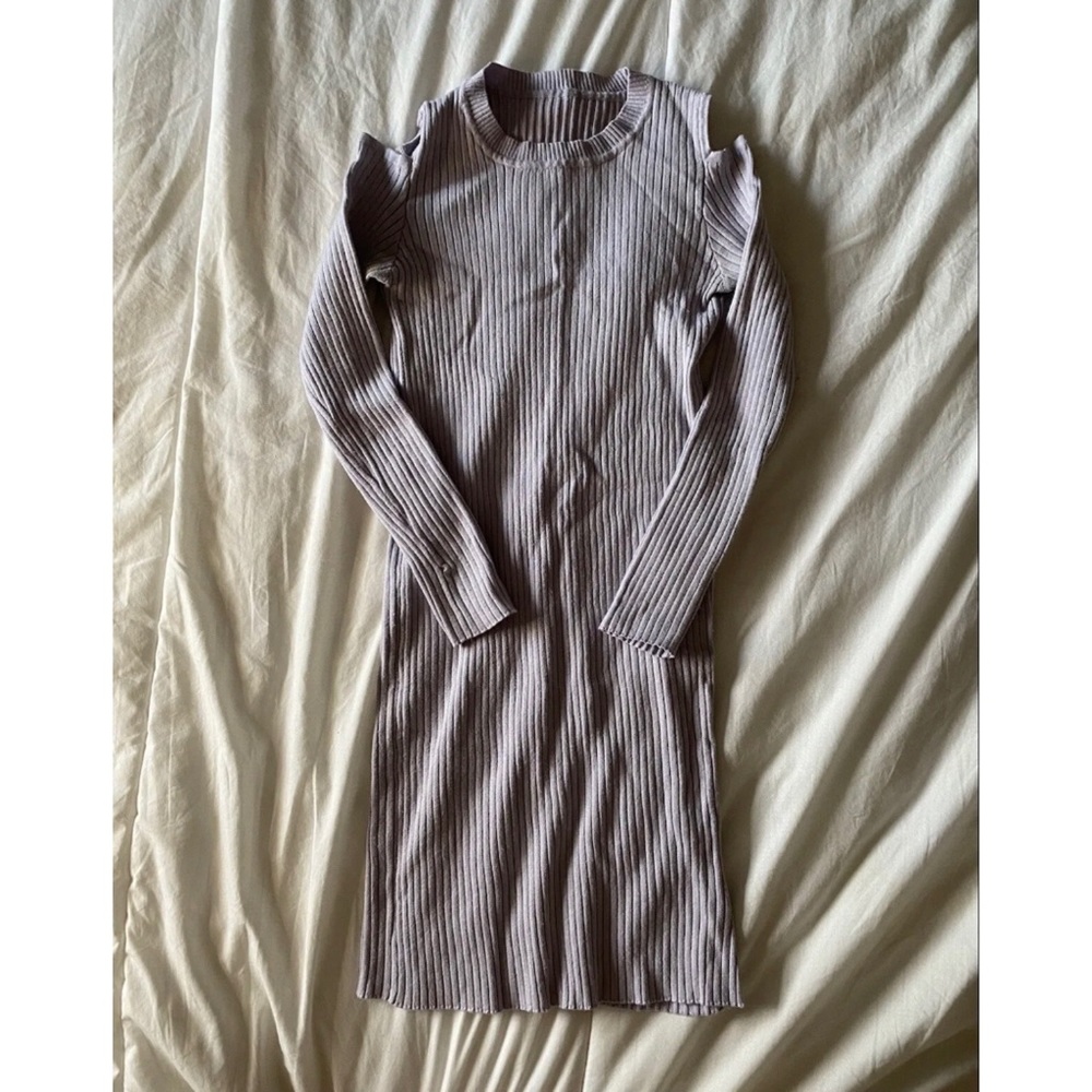 Boohoo Ribbed Long Sleeve Midi Dress Purple Women’s Size M Knit Cold Shoulder